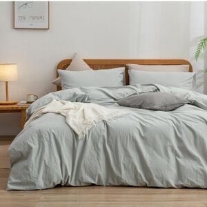 BESTOUCH Duvet Cover Set 100% Washed Cotton Linen Feel Super Soft Comfortable